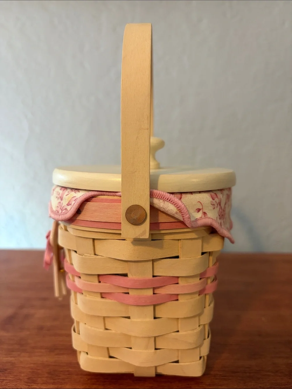 Longaberger Cream and Pink Handwoven Basket